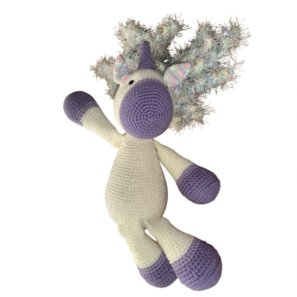 Unicorn hand crochet plush handmade 18” beautiful dreadlocks new